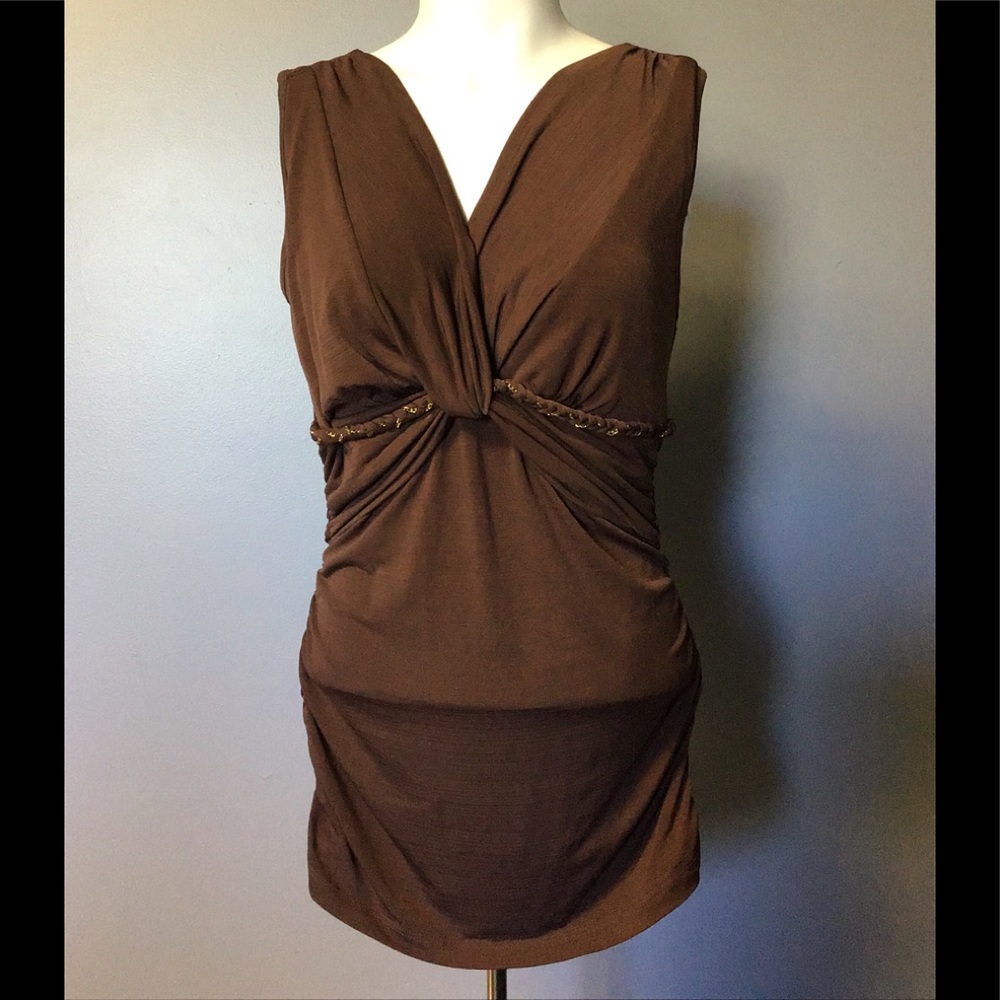 Sele Brown Large Junior Womens Dress shirt top